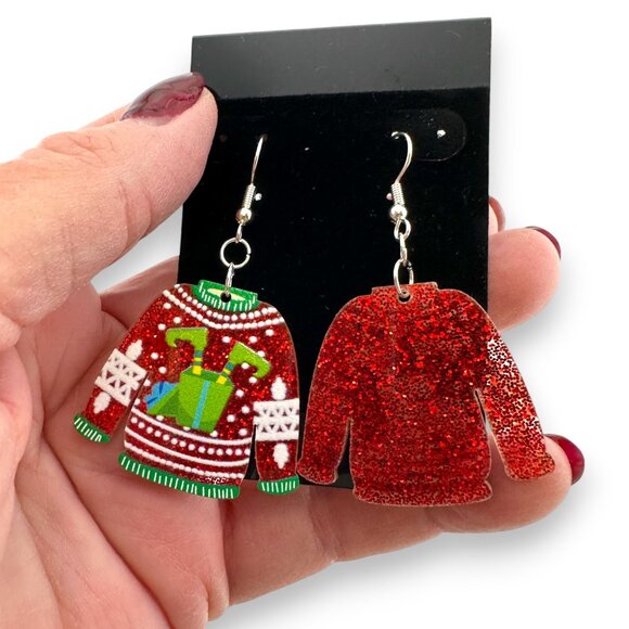 Ugly Elf Christmas Sweater Red Green and White - Picture 2 of 6